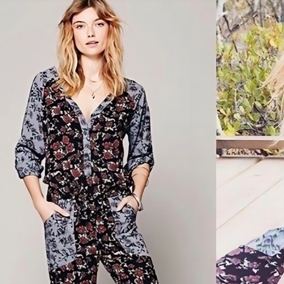Free People Pants - Free People Floral Jumpsuit - Black, Purple, Blue